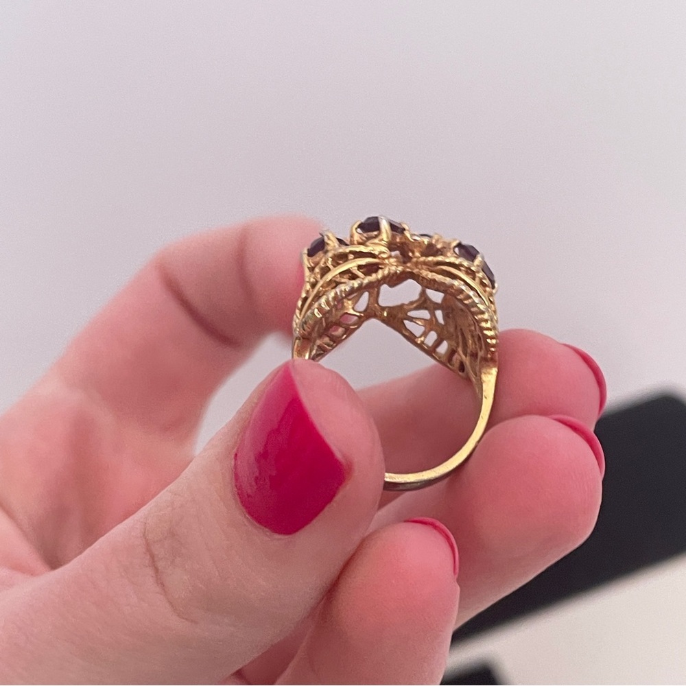 Vintage 18K GOLD Plated Real AMETHYST Stone Holiday Gift Crystal Statement Ring - Picture 9 of 12